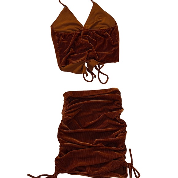 Rust Brown Ruched Two-Piece Set - Picture 2 of 7
